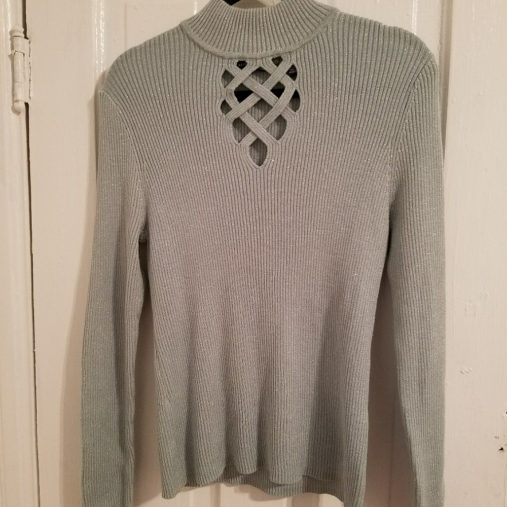 Silvery Blue Sweater with keyhole detail